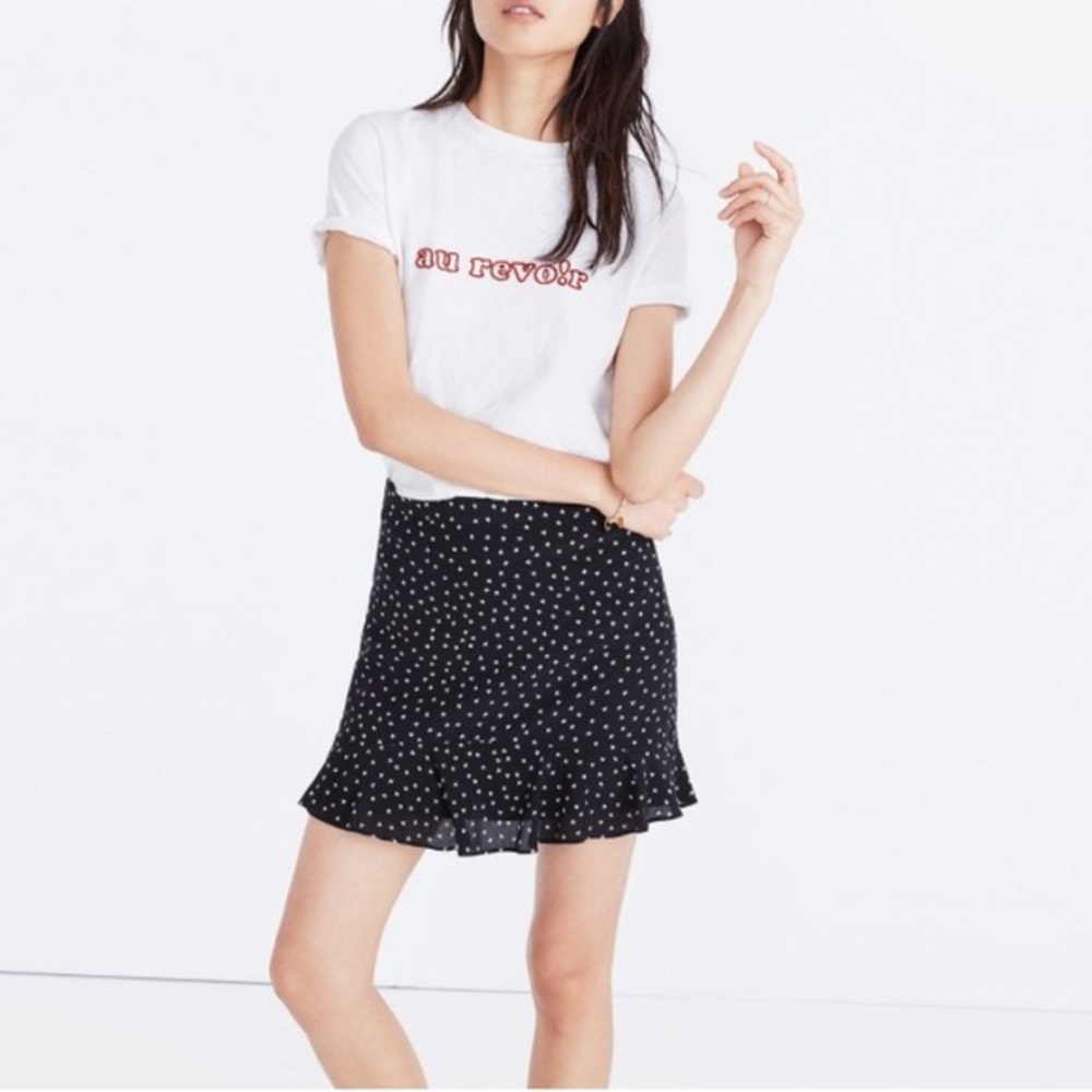 Madewell black silk ruffle edge skirt